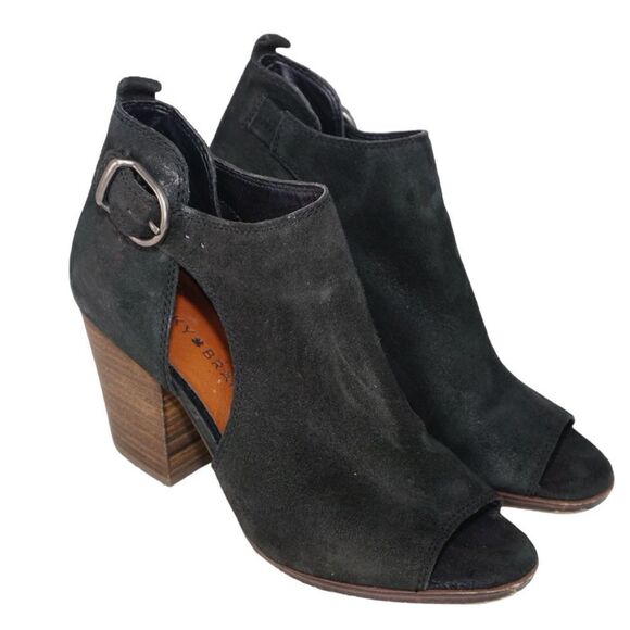 Lucky Brand Black Suede Oona Peep Toe Booties, Size 6 - Picture 2 of 7